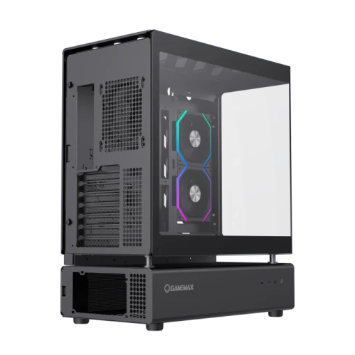 Cod. 318 Case GAMEMAX N80 BK / vidrio Curvo templado panorámico / Diseño modular desmontable: / 1*USB3.0 + 1*Tipo-C Gen2 / audio HD / Montaje vertical de tarjeta GPU / Refrigeración integral: cobertura de 270: 6*ventiladores 12mm. ARGB + HUB Fan PWM ARGB
