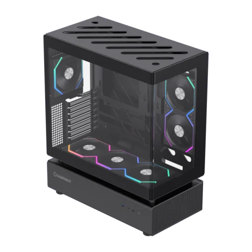 Cod. 318 Case GAMEMAX N80 BK / vidrio Curvo templado panorámico / Diseño modular desmontable: / 1*USB3.0 + 1*Tipo-C Gen2 / audio HD / Montaje vertical de tarjeta GPU / Refrigeración integral: cobertura de 270: 6*ventiladores 12mm. ARGB + HUB Fan PWM ARGB