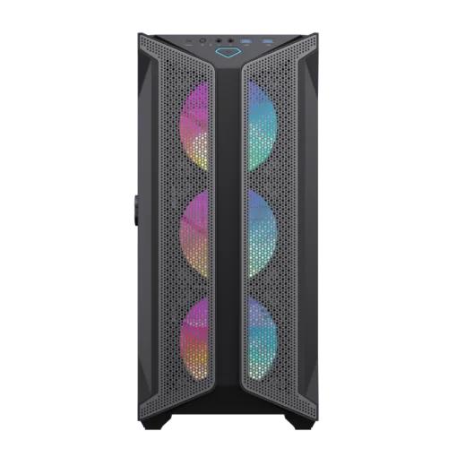 Cod. 399 Case GAMEMAX Brufen COC / E-ATX / Panel frontal Mesh corte en diamante / vidrio templado con bisagra lateral / 2*USB3.0, USB-C, USB2.0 / Incluye 5*Fans (1*Fan Turbo 14CM COC P/MB + 4 Fans 12CM ARGB + Controlador V5.0 PWM+ARGB hub + Control remoto