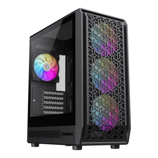 Cod. 351 Case GAMEMAX FORGE COC / M-ATX / USB-C, USB3.0, USB2.0 / lat. vidrio templado y fron. diseño parrila ABS / Bloqueo interruptor de niños / audio HD / COC 1*Turbo Fan P/MB / Incluye 4*Fans ARGB 120mm