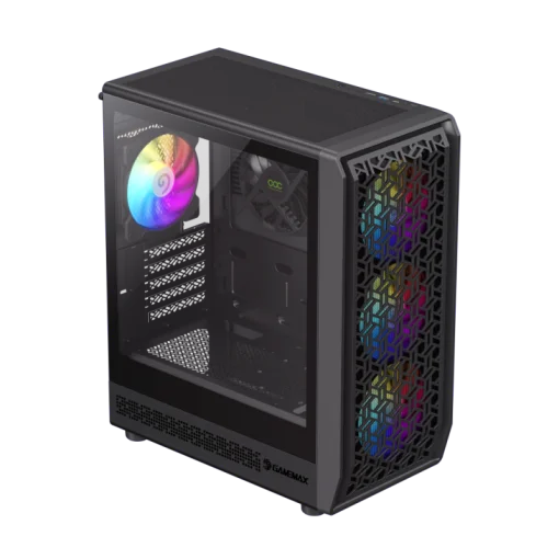 Cod. 351 Case GAMEMAX FORGE COC / M-ATX / USB-C, USB3.0, USB2.0 / lat. vidrio templado y fron. diseño parrila ABS / Bloqueo interruptor de niños / audio HD / COC 1*Turbo Fan P/MB / Incluye 4*Fans ARGB 120mm