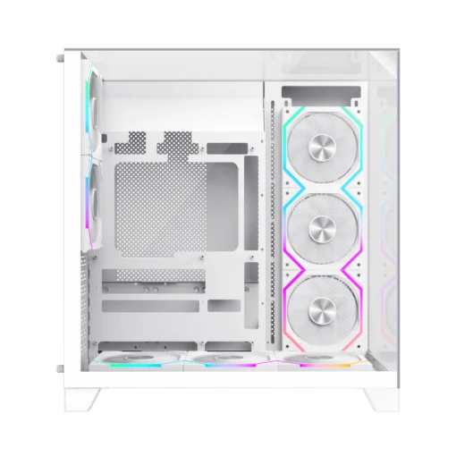 Cod. 372 Case GAMEMAX Infinity Pro WH / ATX / USB 3.0/USB-C / Diseño Vista Panorámica 3 lados vidrios templados / admite: refri. líquida 360° &amp; VGA 400mm / Incluye 5*fans ARGB 120mm (2*Post., 3*Infe.) + Controlador RGB AURA Sync