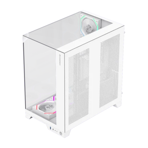 Cod. 372 Case GAMEMAX Infinity Pro WH / ATX / USB 3.0/USB-C / Diseño Vista Panorámica 3 lados vidrios templados / admite: refri. líquida 360° &amp; VGA 400mm / Incluye 5*fans ARGB 120mm (2*Post., 3*Infe.) + Controlador RGB AURA Sync
