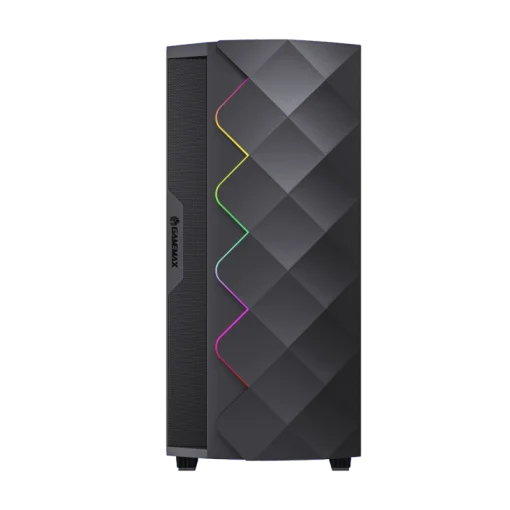 Cod. G:400 Case GAMEMAX Diamond CP BLACK / ATX / Panel frontal Efecto corte en diamante y tira LED ARGB / Diseño puerta deslizante / tapa lateral vidrio templado / USB3.0 + USB 2.0 / admite VGA 340mm / Incluye 4*Fans (1*Fan Turbo 14CM COC P/MB + 3*Fans 12