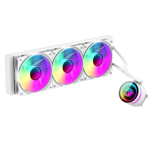 Cod.172 Sistema de Enfriamiento Líquido GAMEMAX ICEBURG 360 Infinity WH / FAN 3*120MM PWM / Sincronización ARGB AURA Sync / Conector 5V, 3 pines / 12V 4 pines / Compatible Intel LGA 1700 / AMD AM5 / ARGB