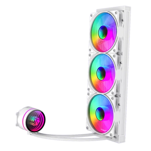 Cod.172 Sistema de Enfriamiento Líquido GAMEMAX ICEBURG 360 Infinity WH / FAN 3*120MM PWM / Sincronización ARGB AURA Sync / Conector 5V, 3 pines / 12V 4 pines / Compatible Intel LGA 1700 / AMD AM5 / ARGB