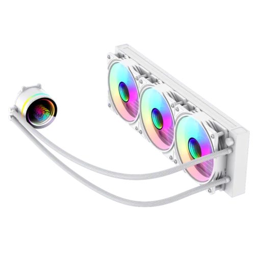 Cod.172 Sistema de Enfriamiento Líquido GAMEMAX ICEBURG 360 Infinity WH / FAN 3*120MM PWM / Sincronización ARGB AURA Sync / Conector 5V, 3 pines / 12V 4 pines / Compatible Intel LGA 1700 / AMD AM5 / ARGB