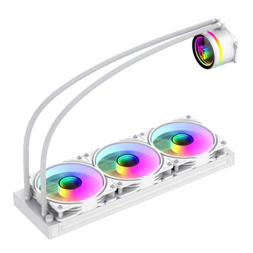 Cod.172 Sistema de Enfriamiento Líquido GAMEMAX ICEBURG 360 Infinity WH / FAN 3*120MM PWM / Sincronización ARGB AURA Sync / Conector 5V, 3 pines / 12V 4 pines / Compatible Intel LGA 1700 / AMD AM5 / ARGB