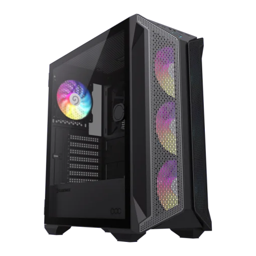 Cod. 399 Case GAMEMAX Brufen COC / E-ATX / Panel frontal Mesh corte en diamante / vidrio templado con bisagra lateral / 2*USB3.0, USB-C, USB2.0 / Incluye 5*Fans (1*Fan Turbo 14CM COC P/MB + 4 Fans 12CM ARGB + Controlador V5.0 PWM+ARGB hub + Control remoto
