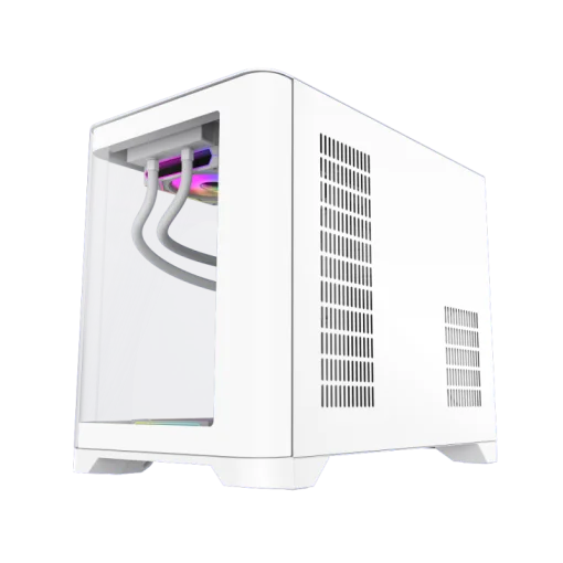 Cod. 347 Case GAMEMAX HYPE-M WH / M-ATX / 1*USB3.0, 2*USB2.0 / vidrio templado curvo panorámico / admite tarjetas NVIDIA Serie 4000 &amp; refri. líquida 360° / Incluye 3*Fans 120mm ARGB + Controlador PWM ARGB HUB