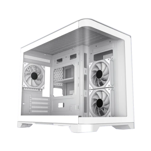 Cod. 347 Case GAMEMAX HYPE-M WH / M-ATX / 1*USB3.0, 2*USB2.0 / vidrio templado curvo panorámico / admite tarjetas NVIDIA Serie 4000 &amp; refri. líquida 360° / Incluye 3*Fans 120mm ARGB + Controlador PWM ARGB HUB