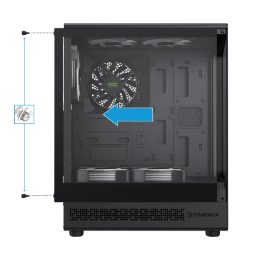Cod. 349 Case GAMEMAX Vista COC AB / ATX / USB-C, USB3.0, USB2.0 / panorámica de 262° vidrio templado / Arquitectura de refrigeración y overclocking COC 1*Turbo Fan P/MB / Incluye 5*Fans 120mm ARGB