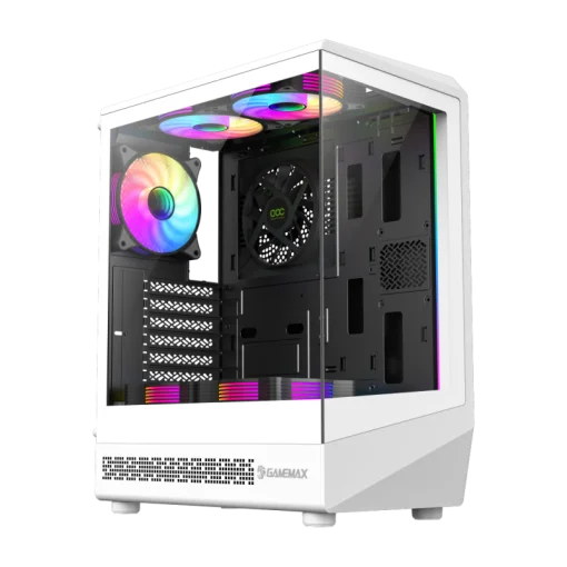 Cod. 350 Case GAMEMAX Vista COC AW WH/ ATX / USB-C, USB3.0, USB2.0 / panorámica de 262° vidrio templado / Arquitectura de refrigeración y overclocking COC 1*Turbo Fan P/MB / Incluye 5*Fans 120mm ARGB