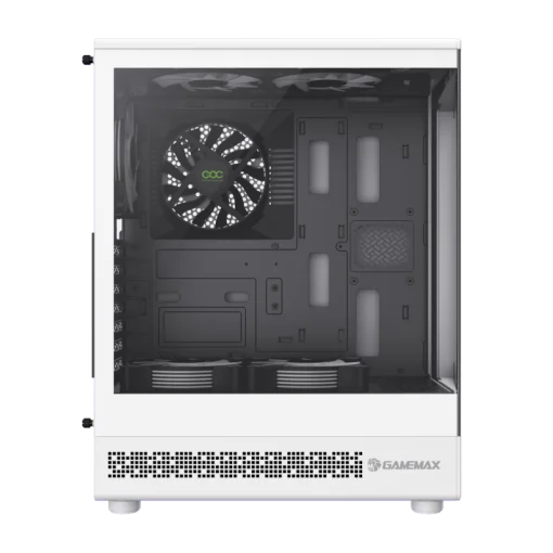 Cod. 350 Case GAMEMAX Vista COC AW WH/ ATX / USB-C, USB3.0, USB2.0 / panorámica de 262° vidrio templado / Arquitectura de refrigeración y overclocking COC 1*Turbo Fan P/MB / Incluye 5*Fans 120mm ARGB