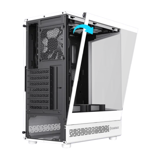 Cod. 350 Case GAMEMAX Vista COC AW WH/ ATX / USB-C, USB3.0, USB2.0 / panorámica de 262° vidrio templado / Arquitectura de refrigeración y overclocking COC 1*Turbo Fan P/MB / Incluye 5*Fans 120mm ARGB