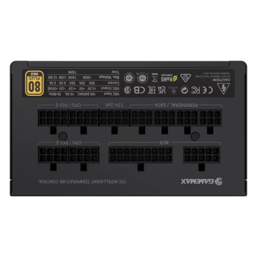 Cod. 154 Fuente de Poder GAMEMAX GX750 PRO Black (ATX3.1 PCIe5.1) Modular / 750Watts / Certificada 80 Plus Gold / Compatible ATX3.1 y PCIe5.1 (conexión 12V-2x6 P/tarjetas GPU RTX40) /135MM Ventilador /100-240V / ATX