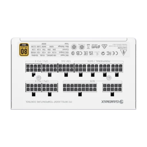 Cod. 157 Fuente de Poder GAMEMAX GX850 PRO WH (ATX3.1 PCIe5.1) Modular / 850Watts / Certificada 80 Plus Gold / Compatible ATX3.1 y PCIe5.1 (conexión 12V-2x6 P/tarjetas GPU RTX40) /135MM Ventilador /100-240V / ATX
