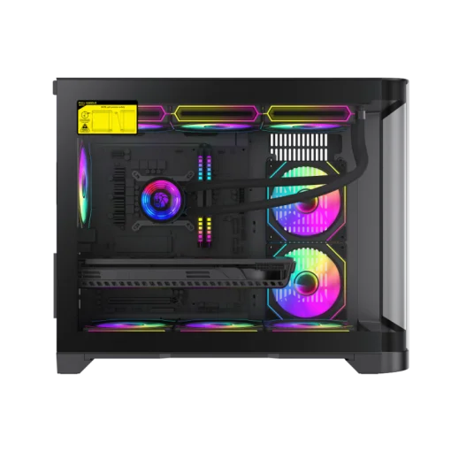 Cod. 346 Case GAMEMAX HYPE-M BK / M-ATX / 1*USB3.0, 2*USB2.0 / vidrio templado curvo panorámico / admite tarjetas NVIDIA Serie 4000 &amp; refri. líquida 360° / Incluye 3*Fans 120mm ARGB + Controlador PWM ARGB HUB