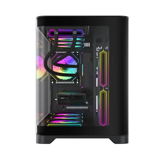 Cod. 346 Case GAMEMAX HYPE-M BK / M-ATX / 1*USB3.0, 2*USB2.0 / vidrio templado curvo panorámico / admite tarjetas NVIDIA Serie 4000 &amp; refri. líquida 360° / Incluye 3*Fans 120mm ARGB + Controlador PWM ARGB HUB