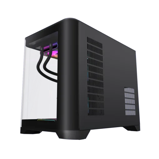 Cod. 346 Case GAMEMAX HYPE-M BK / M-ATX / 1*USB3.0, 2*USB2.0 / vidrio templado curvo panorámico / admite tarjetas NVIDIA Serie 4000 &amp; refri. líquida 360° / Incluye 3*Fans 120mm ARGB + Controlador PWM ARGB HUB