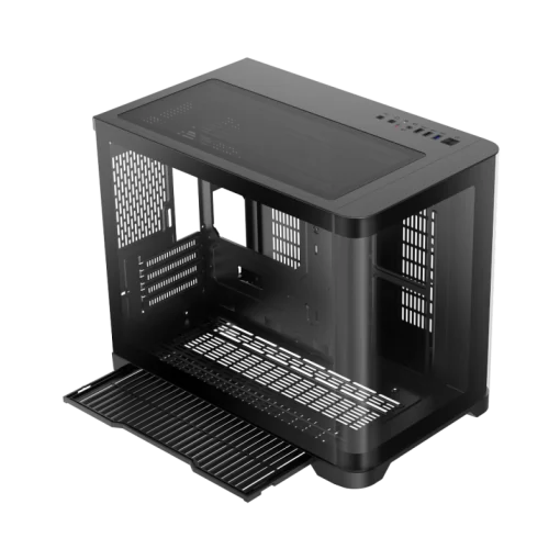 Cod. 346 Case GAMEMAX HYPE-M BK / M-ATX / 1*USB3.0, 2*USB2.0 / vidrio templado curvo panorámico / admite tarjetas NVIDIA Serie 4000 &amp; refri. líquida 360° / Incluye 3*Fans 120mm ARGB + Controlador PWM ARGB HUB