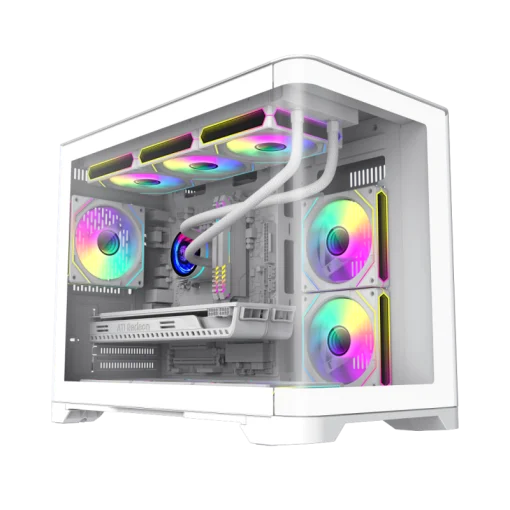 Cod. 347 Case GAMEMAX HYPE-M WH / M-ATX / 1*USB3.0, 2*USB2.0 / vidrio templado curvo panorámico / admite tarjetas NVIDIA Serie 4000 &amp; refri. líquida 360° / Incluye 3*Fans 120mm ARGB + Controlador PWM ARGB HUB