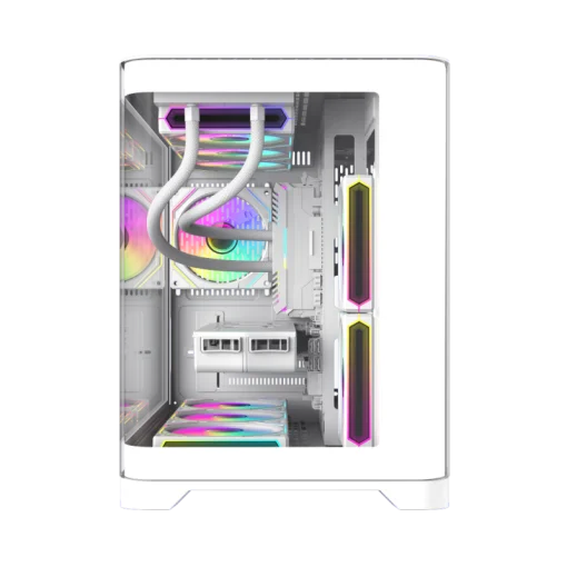 Cod. 347 Case GAMEMAX HYPE-M WH / M-ATX / 1*USB3.0, 2*USB2.0 / vidrio templado curvo panorámico / admite tarjetas NVIDIA Serie 4000 &amp; refri. líquida 360° / Incluye 3*Fans 120mm ARGB + Controlador PWM ARGB HUB