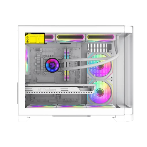 Cod. 347 Case GAMEMAX HYPE-M WH / M-ATX / 1*USB3.0, 2*USB2.0 / vidrio templado curvo panorámico / admite tarjetas NVIDIA Serie 4000 &amp; refri. líquida 360° / Incluye 3*Fans 120mm ARGB + Controlador PWM ARGB HUB