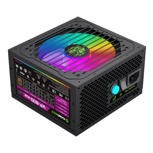 Cod. 139 Fuente de Poder GAMEMAX VP-800-RGB / interruptor ECO (ON/OFF) / Certificado 80 Plus Bronze /700Watts/12CM Ventilador RGB/ATX P/PC