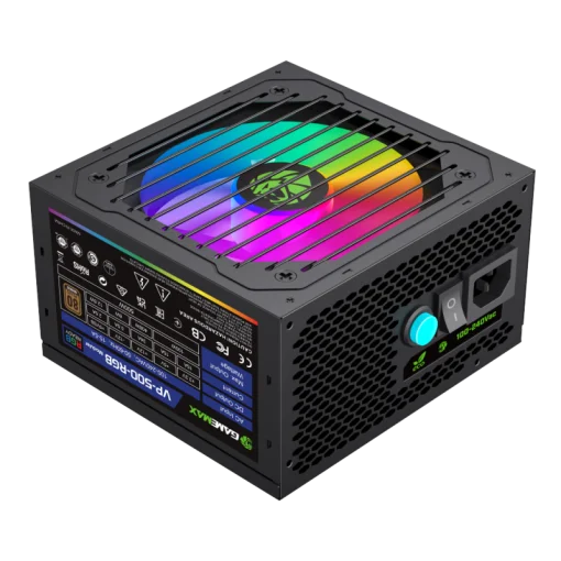 Cod. 140 Fuente de Poder GAMEMAX VP-600-M-RGB BK / Semi-Modular / Certificado 80 Plus Bronze / 600Watts / 12CM Ventilador RGB / ATX P/PC