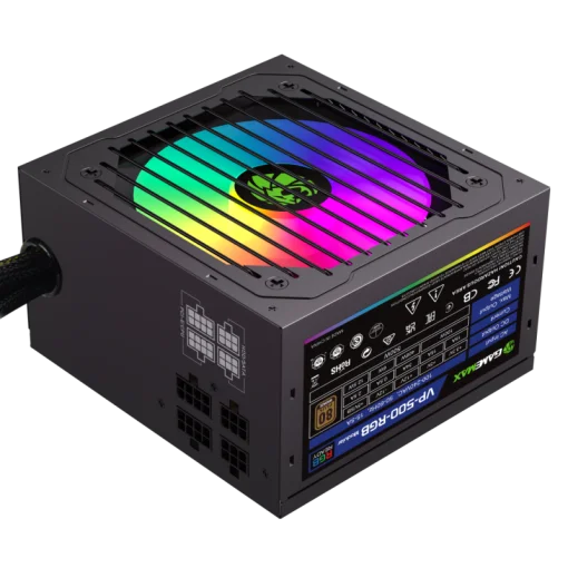 Cod. 140 Fuente de Poder GAMEMAX VP-600-M-RGB BK / Semi-Modular / Certificado 80 Plus Bronze / 600Watts / 12CM Ventilador RGB / ATX P/PC