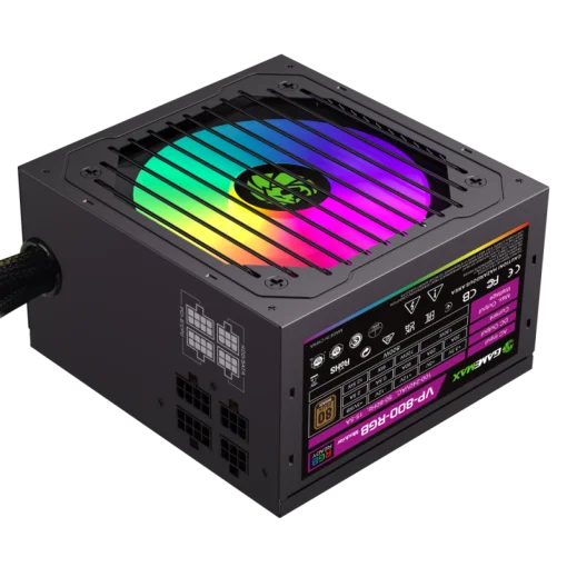Cod. 142 Fuente de Poder GAMEMAX VP-800-M-RGB BK / Semi-Modular / Certificada 80 Plus Bronze / 800Watts / 12CM Ventilador RGB / ATX P/PC