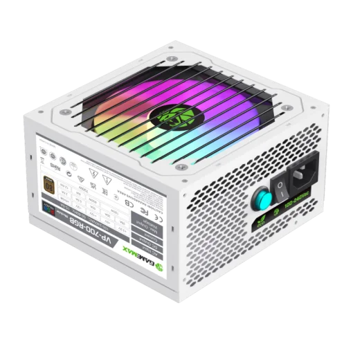 Cod. 145 Fuente de Poder GAMEMAX VP-700-M-RGB WH / Semi-Modular / Certificado 80 Plus Bronze / 700Watts / 12CM Ventilador RGB / ATX P/PC