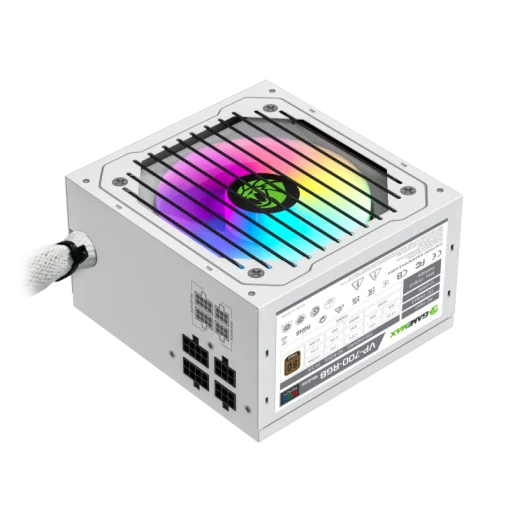 Cod. 145 Fuente de Poder GAMEMAX VP-700-M-RGB WH / Semi-Modular / Certificado 80 Plus Bronze / 700Watts / 12CM Ventilador RGB / ATX P/PC