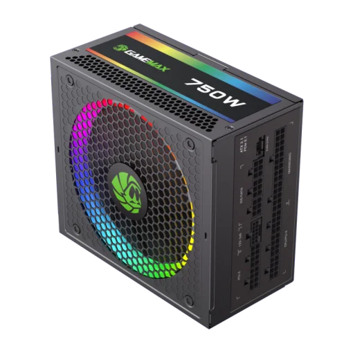 Cod. 165 Fuente de Poder GAMEMAX RGB-SMART 750 PRO (ATX3.1 PCIe5.1) BK / Full Modular / 750WATTS / Certificada 80+ Gold / Compatible ATX3.1 y PCIe5.1 (EPS 12V 2.92 P/ultima tarjetas RTX 40/50) / 14CM ARGB FAN (25 Modos de iluminación) Aura SYNC ASUS, GIGA
