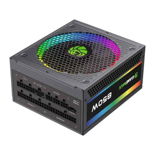 Cod. 166  Fuente de Poder GAMEMAX RGB-SMART 850 PRO (ATX3.1 PCIe5.1) BK / Full Modular / 850WATTS / Certificada 80+ Gold / Compatible ATX3.1 y PCIe5.1 (EPS 12V 2.92 P/ultima tarjetas RTX 40/50) / 14CM ARGB FAN (25 Modos de iluminación) Aura SYNC ASUS, GIG