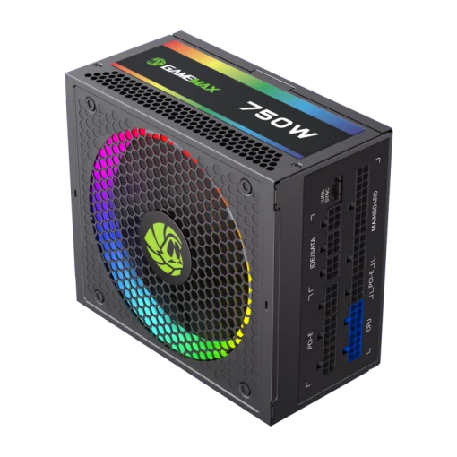 Cod. 160 Fuente de Poder GAMEMAX RGB-750 PRO BK / Modular / 750WATTS / Certificada 80 Plus Gold / 14CM ARGB FAN (25 Modos de iluminación) Aura SYNC ASUS, GIGABYTE, MSI ASRock