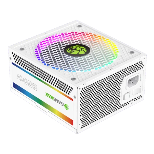 Cod. 159 Fuente de Poder GAMEMAX RGB-850 PRO WH / Modular / 850WATTS / Certificada 80 + Gold / 14CM ARGB FAN /sincronización con placas base RGB compatibles de ASUS, GIGABYTE, MSI y ASRock
