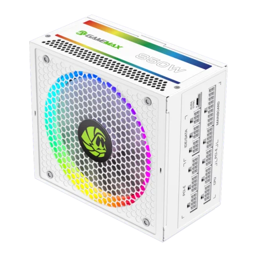 Cod. 159 Fuente de Poder GAMEMAX RGB-850 PRO WH / Modular / 850WATTS / Certificada 80 + Gold / 14CM ARGB FAN /sincronización con placas base RGB compatibles de ASUS, GIGABYTE, MSI y ASRock