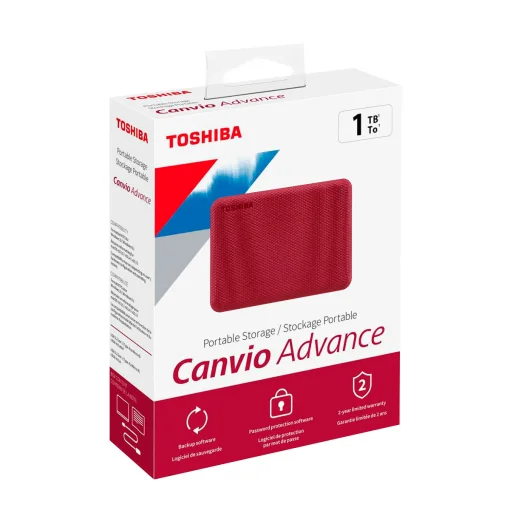Cod. X:440 Disco Duro Externo TOSHIBA Canvio Advance 1TB -Rojo / 2.5" / USB 3.2 Gen1 / Software de copia de seguridad autom&aacute;tica / Protecci&oacute;n con contrase&ntilde;a