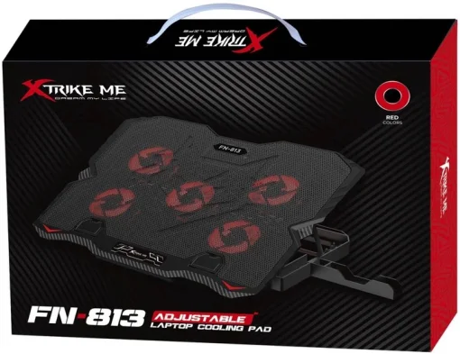 Cod. B:166 Base de Enfriamiento P/Laptop XTRIKE ME FN-813 / hasta 15.6" / 5 Ventiladores (60mm) / Led rojos / 2 Puertos USB / 5 niveles ajustables / Soporte extra para celular
