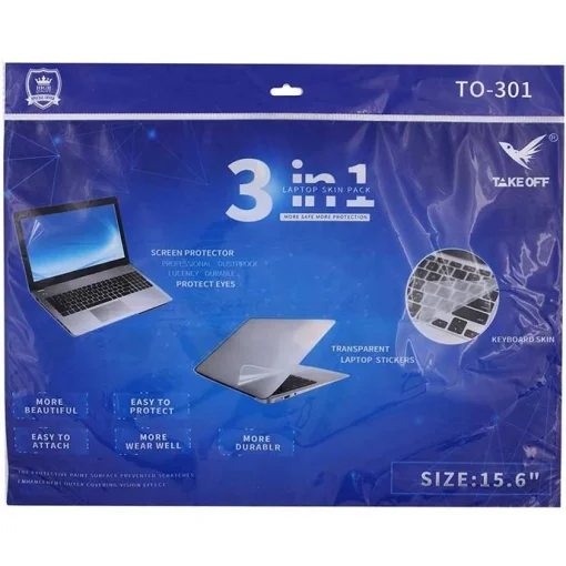 Cod. 741 Kit Protector para Laptop 15.6&quot; 3en1 TO-301 / Protector de Pantalla + Protector de Teclado + Protector de Tapa o Skin Transparente