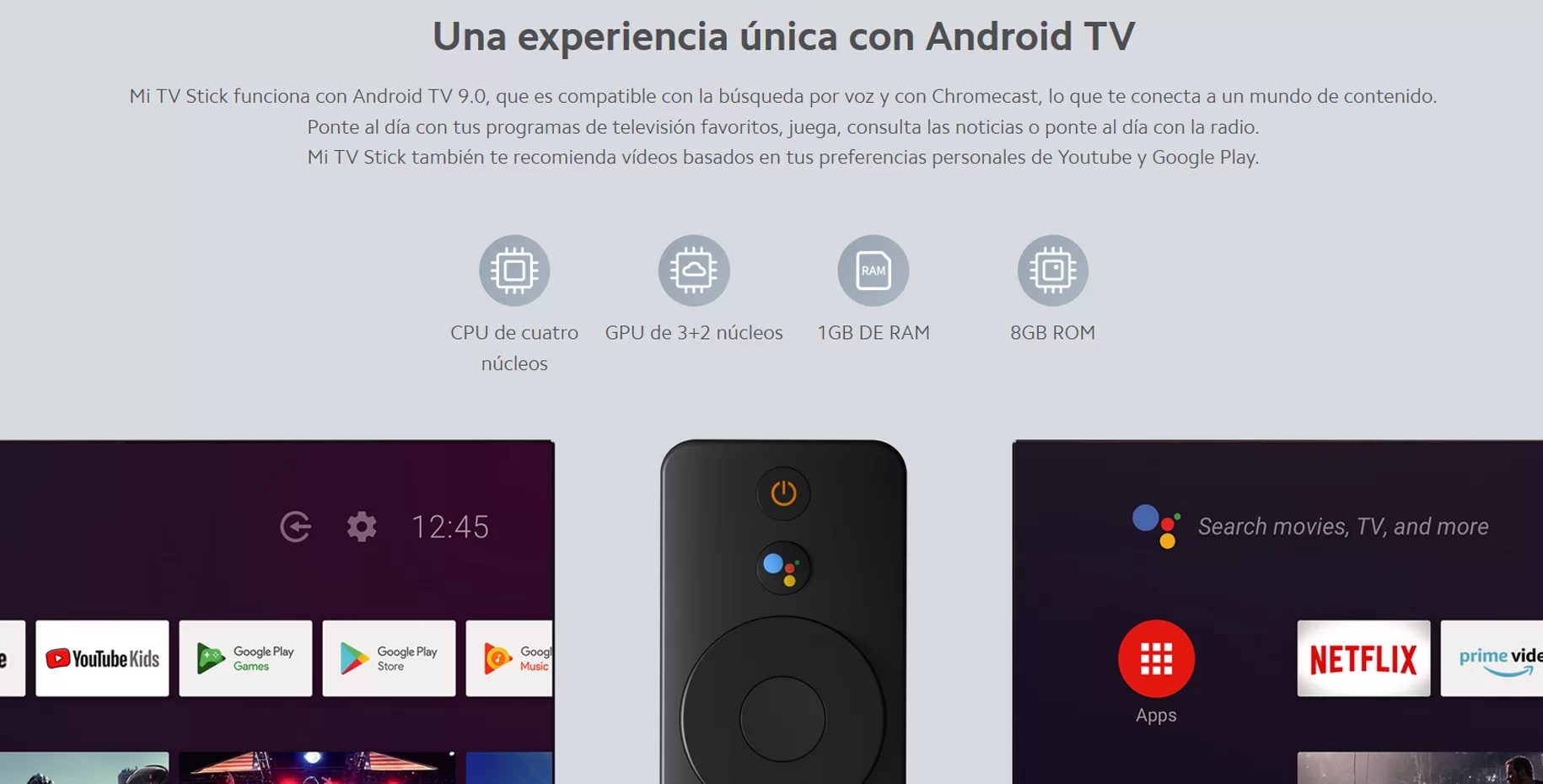 Convertidor a smart TV Xiaomi Mi TV Stick Full HD, 8GB, 1GB ram + control  remoto con Google Assistant Android TV